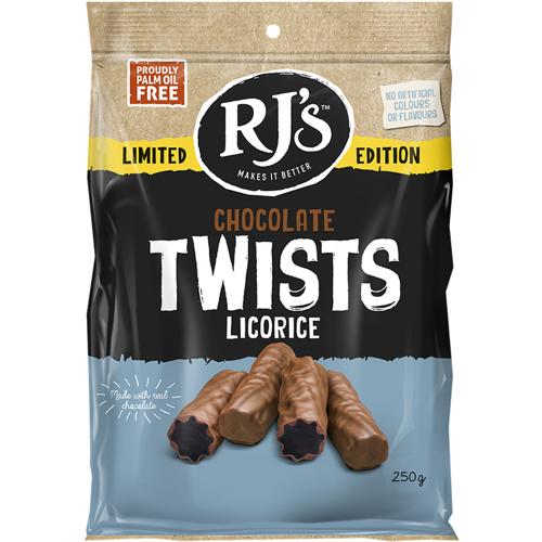 RJ’s Chocolate Twists Licorice 250g - (Pack of 12)
