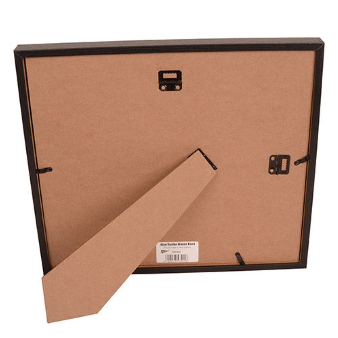 Framed artwork featuring handcrafted Taniko Band Blue design, showcasing Maori culture's P?tikitiki pattern in a striking blue hue.