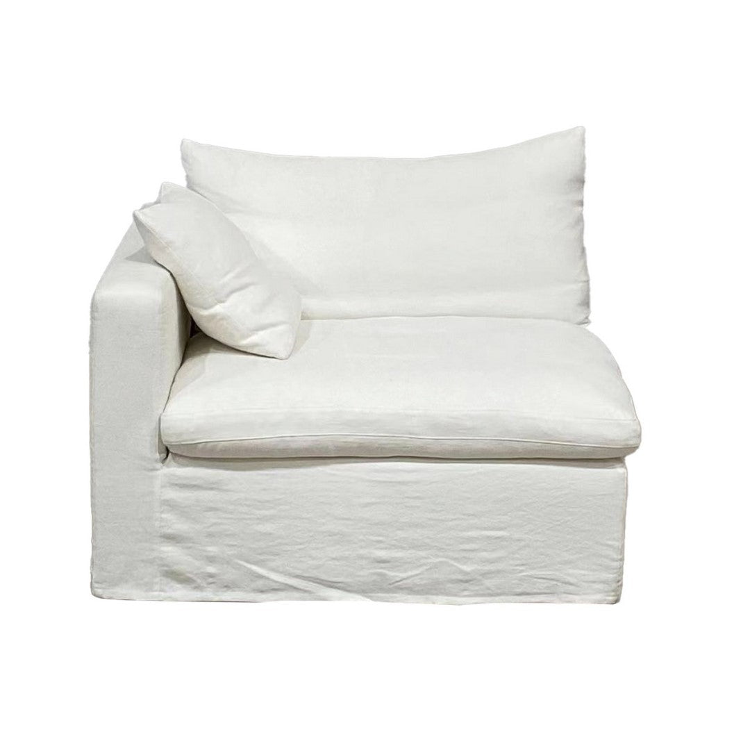 Plush left-arm chaise suite in soft cloud color, offering stylish comfort with clean lines and generous cushioning.
