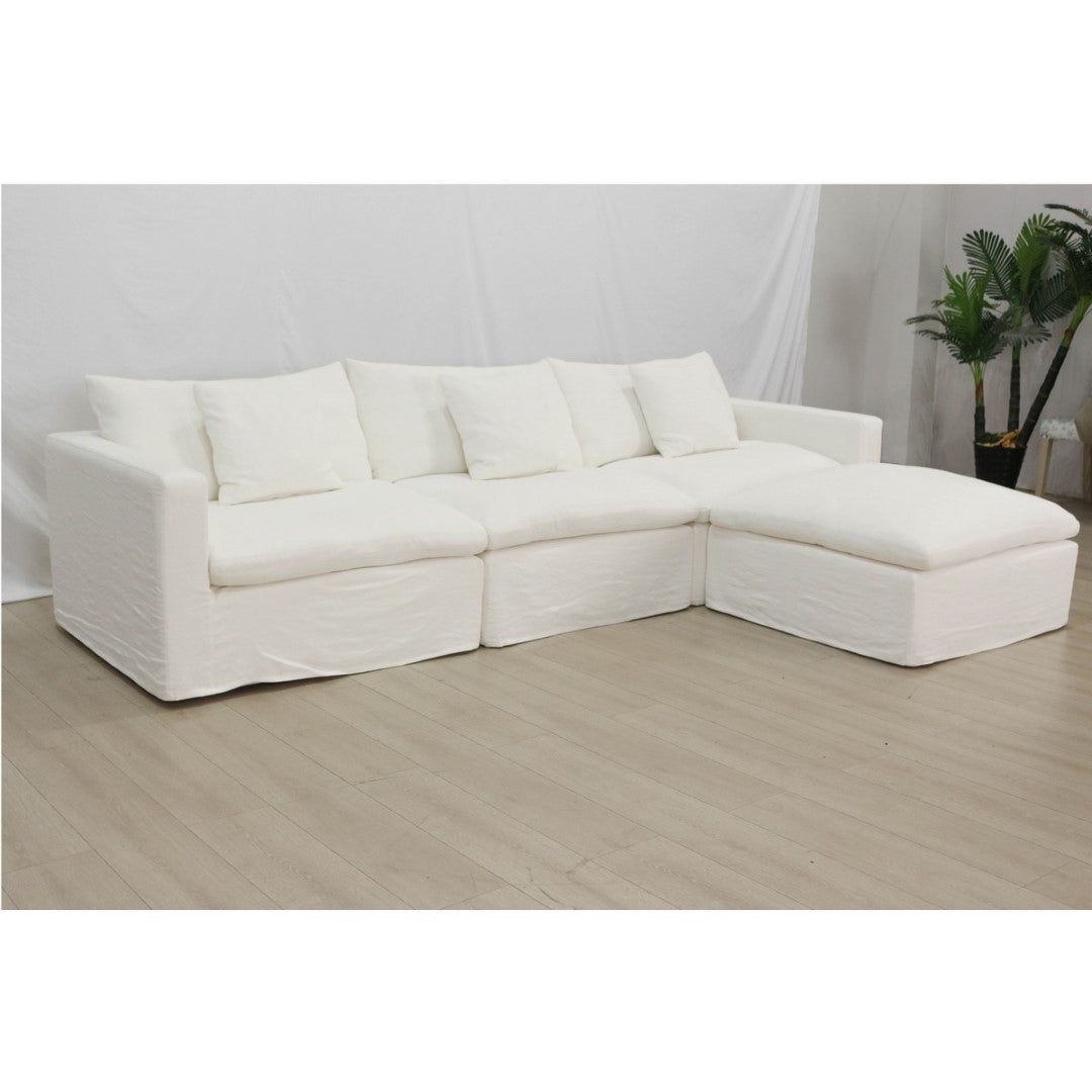 Plush cloud-colored Carlton Ottoman, 80x80x47cm, offering versatile seating and stylish design for any living space.