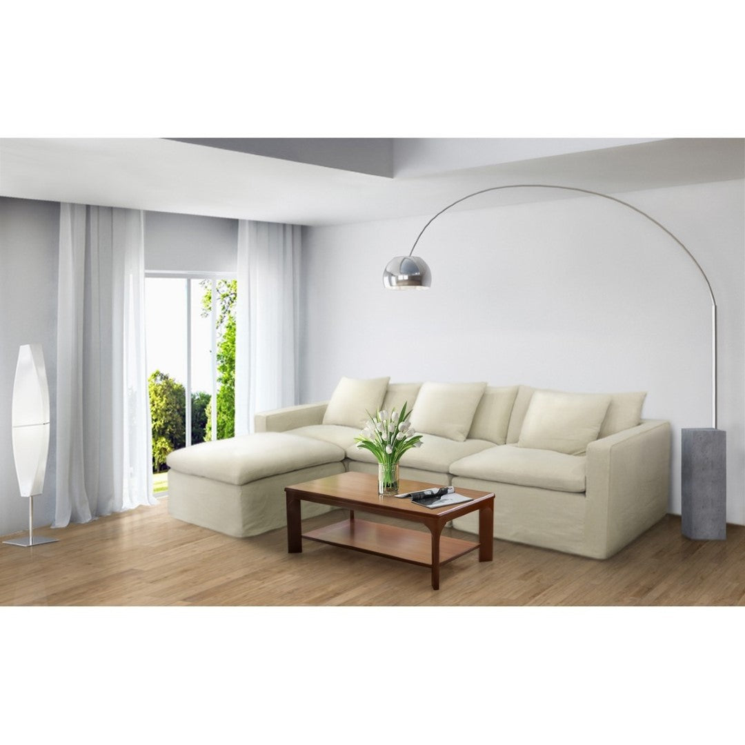 Elegant right-arm chaise lounge in soft hemp color, featuring plush upholstery and generous cushioning for ultimate comfort.