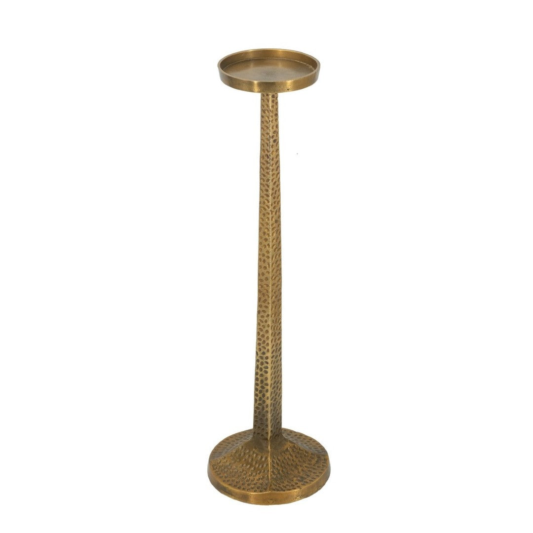 Elegant gold aluminum pillar candle holder, 63.5 cm tall, perfect for adding sophistication to any decor.