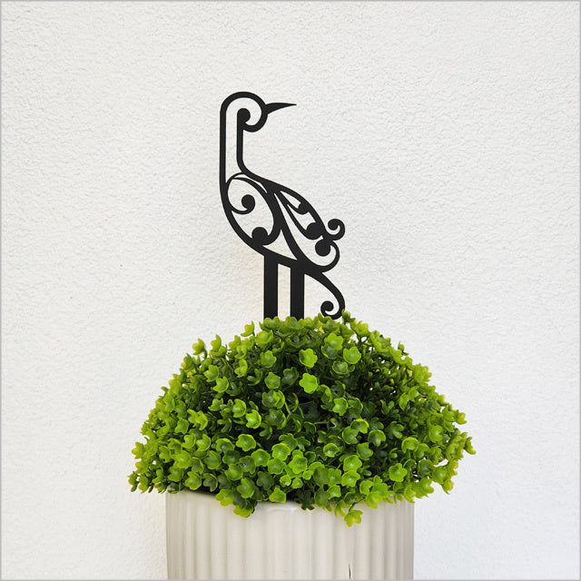 Plant Stake - Koru Kotuku Freestanding Art (Black Matt Acrylic)