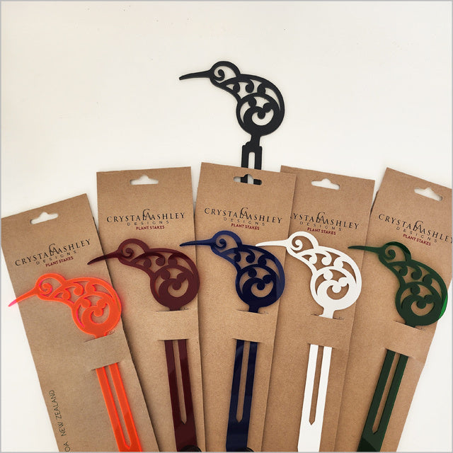 Plant Stake - Koru Kiwi Freestanding Art (Red Tint Acrylic)