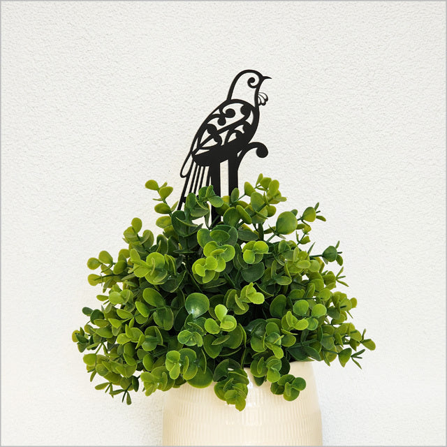 Plant Stake - Koru Tui Freestanding Art (Black Matt Acrylic)