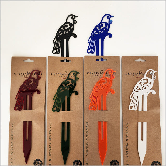 Plant Stake - Koru Tui Freestanding Art (Blue Tint Acrylic)