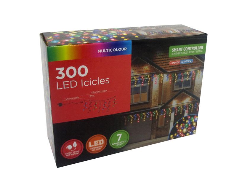 Led Icicles Flashing Multi Lights (300pc Set)