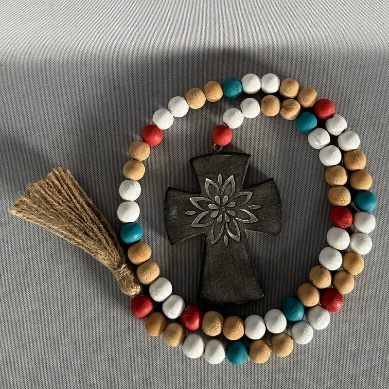 Beaded Rope - Floral Cross (106cm)