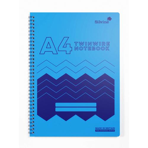 A4 Twin Wire Lined Notebook Silvine Polypropylene 160 Pages