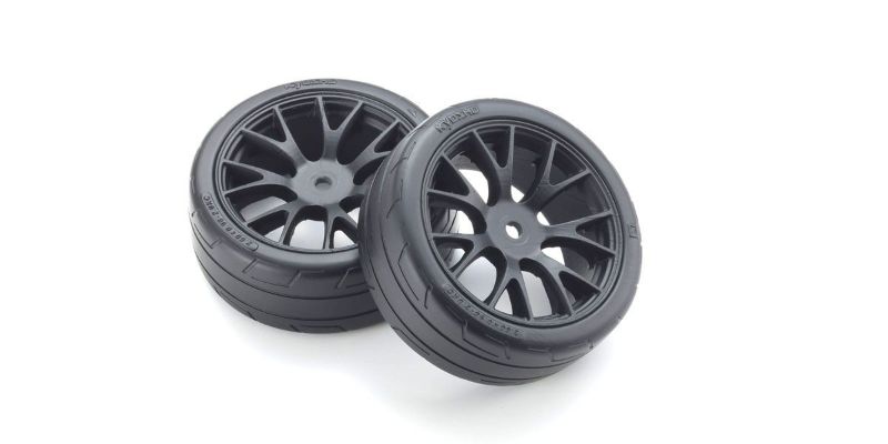 Pre-mounted medium tires for TC FZ02 RC cars, ensuring optimal traction and stability for all driving conditions.