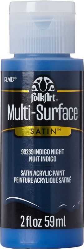 Folk Art INDIGO NIGHT acrylic paint in 2oz bottle, featuring a deep blue hue for versatile crafting on multiple surfaces.