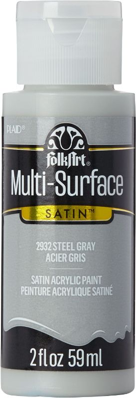 Folk Art Multi-surface Acrylic Paint in STEEL GRAY, a versatile 2oz paint for wood, glass, and more, dries to a satin finish.