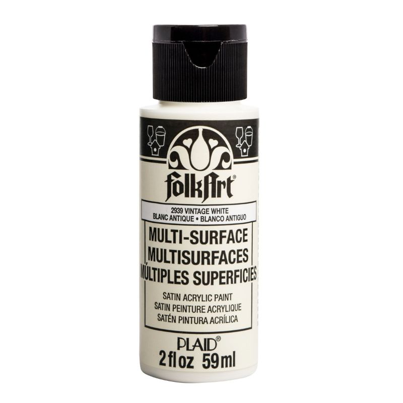 Folk Art Multi-surface Acrylic Paint in Vintage White, 2oz, ideal for versatile crafts on wood, glass, fabric, and more.