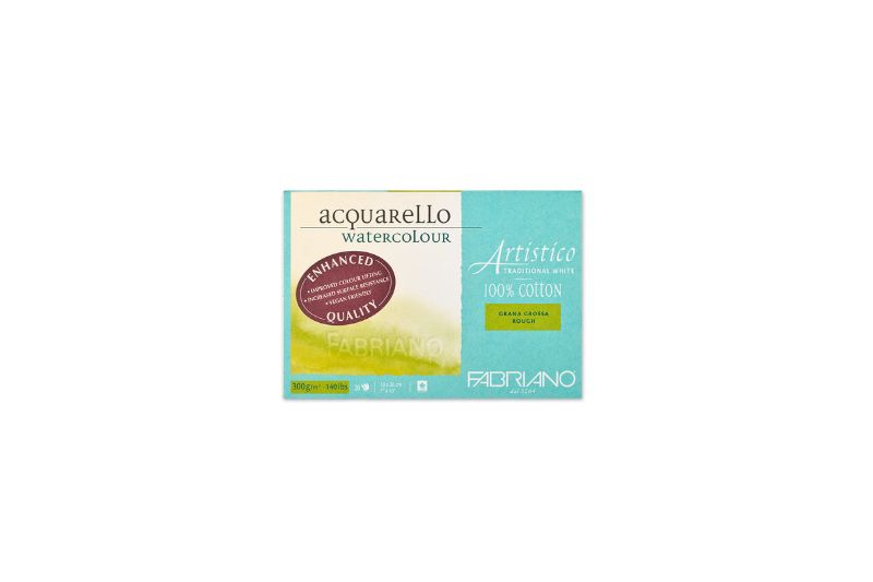 Fabriano Artistico 300gsm Rough watercolour block with 20 sheets, ideal for vibrant, durable artwork.
