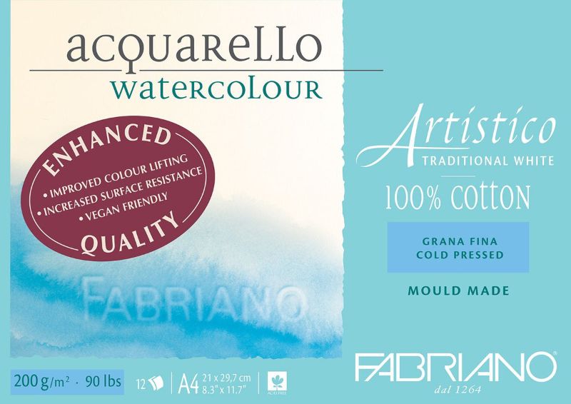 Fabriano Artistico Watercolour Enhanced Pad 200gsm Cold Press 12 Sheets CP A4 12