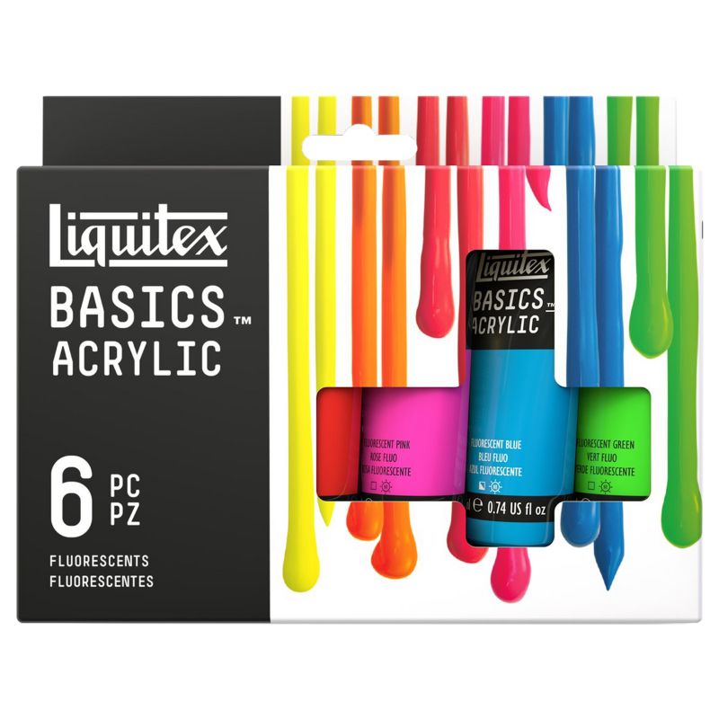 Set of 6 Liquitex Basics Acrylic Paints (22ml each) in vibrant colors, perfect for textured artwork and color mixing.