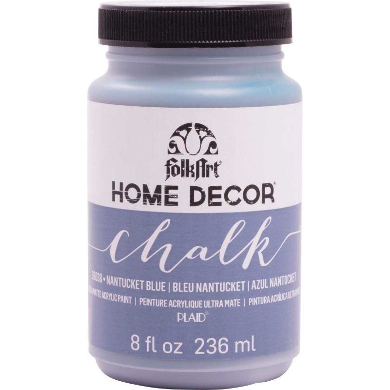 Folk Art Home Decor Chalk Acrylic Paint in Nantucket Blue, perfect for transforming surfaces with a rich ultra-matte finish.