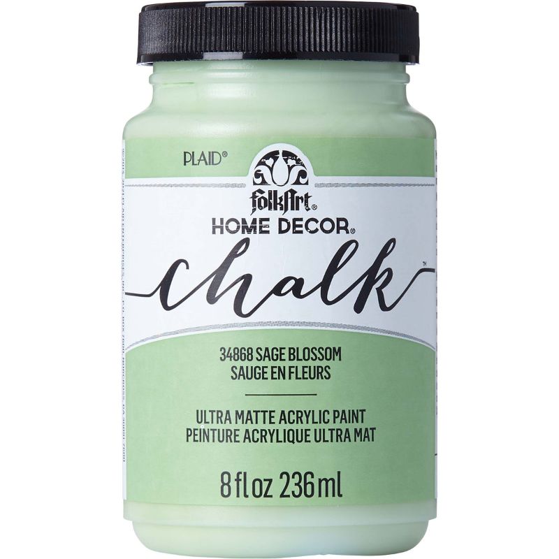 Folk Art Chalk Acrylic Paint in Sage Blossom, 8oz, features a rich, ultra-matte green finish for versatile home decor projects.