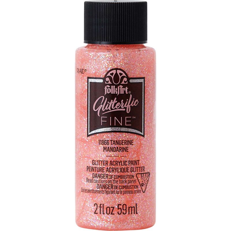 Vibrant Tangerine acrylic paint with fine glitter for dazzling arts and crafts, perfect for various surfaces and easy clean-up.