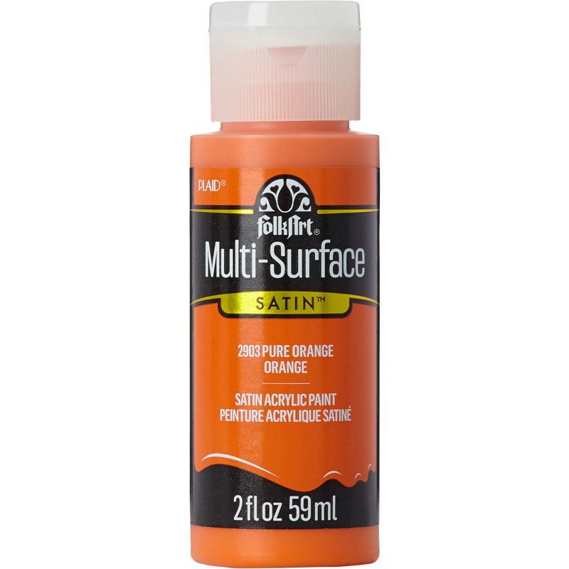 Vibrant 2oz Folk Art PURE ORANGE acrylic paint for versatile crafting on various surfaces; smooth, durable, and easy to clean.