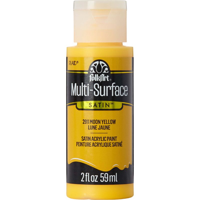 Folk Art Multi-surface Acrylic Paint in Moon Yellow, 2oz, ideal for vibrant, smooth application on diverse surfaces.
