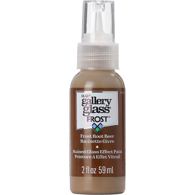 Bottle of Frost Root Beer stained glass paint for DIY projects, offering vibrant color and a smooth finish for authentic effects.