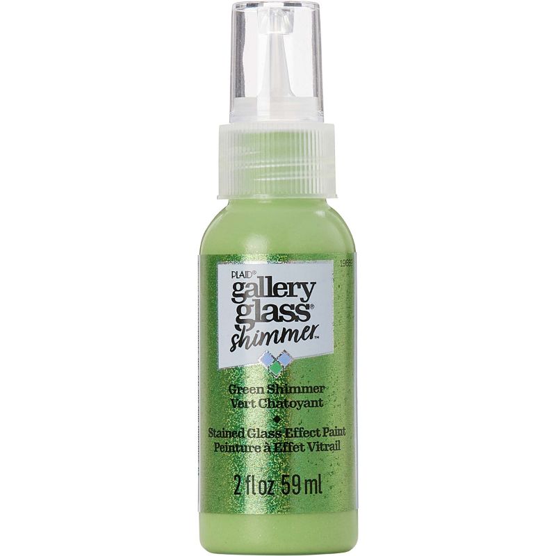 Vibrant green shimmer stained glass paint in a 59ml bottle, perfect for unique glass art and decorations.