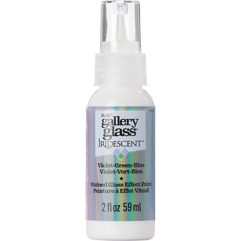 Iridescent violet, green, and blue stained glass paint in a 59ml bottle, perfect for creating vibrant glass art and decor.