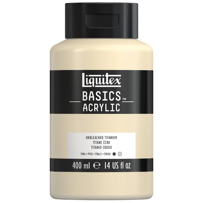 Liquitex Basics Acrylic Paint 400ml in Unbleached Titanium White, ideal for vibrant art projects with smooth, versatile application.