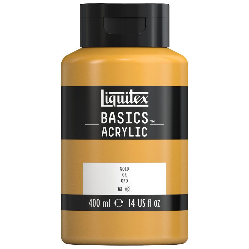 Liquitex Basics 400ml GOLD ROW acrylic paint, featuring a vibrant metallic finish, ideal for artists of all levels.