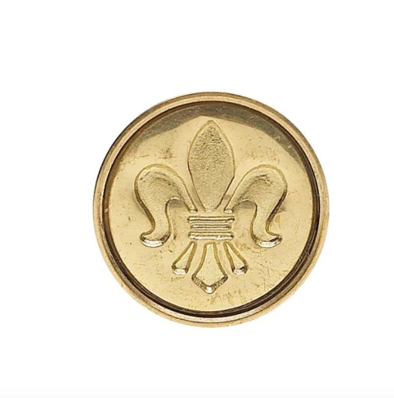Ceramic Fleur de Lys wax seal set with red wick wax for elegant stationery embellishments.