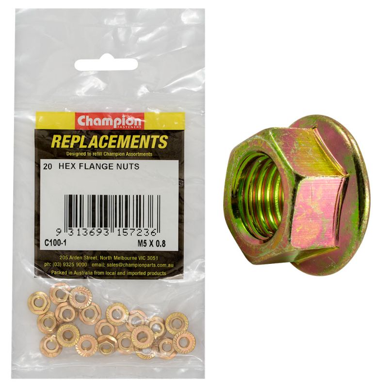 Champion M8 x 1.25 Flange Nut, durable and rust-resistant for secure fastening in various applications.