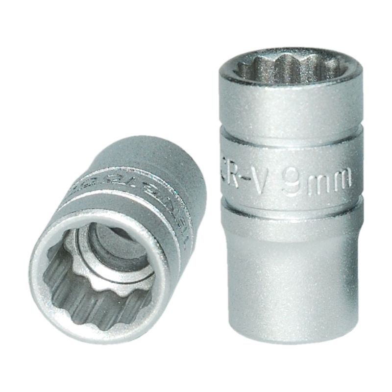 Teng 1/4in Drive 9mm 12-point socket crafted from chrome vanadium steel for durability and versatility in mechanical tasks.