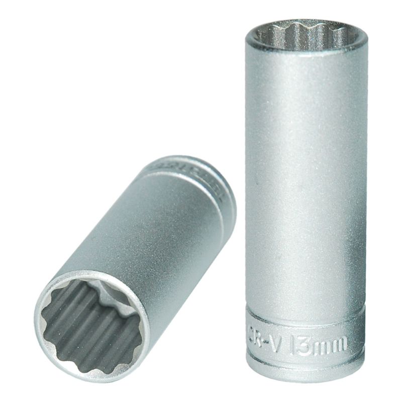 Teng 1/4in Dr. Deep Socket 13mm 12pt, durable chrome vanadium steel socket for precise, tight-fitting fastener access.
