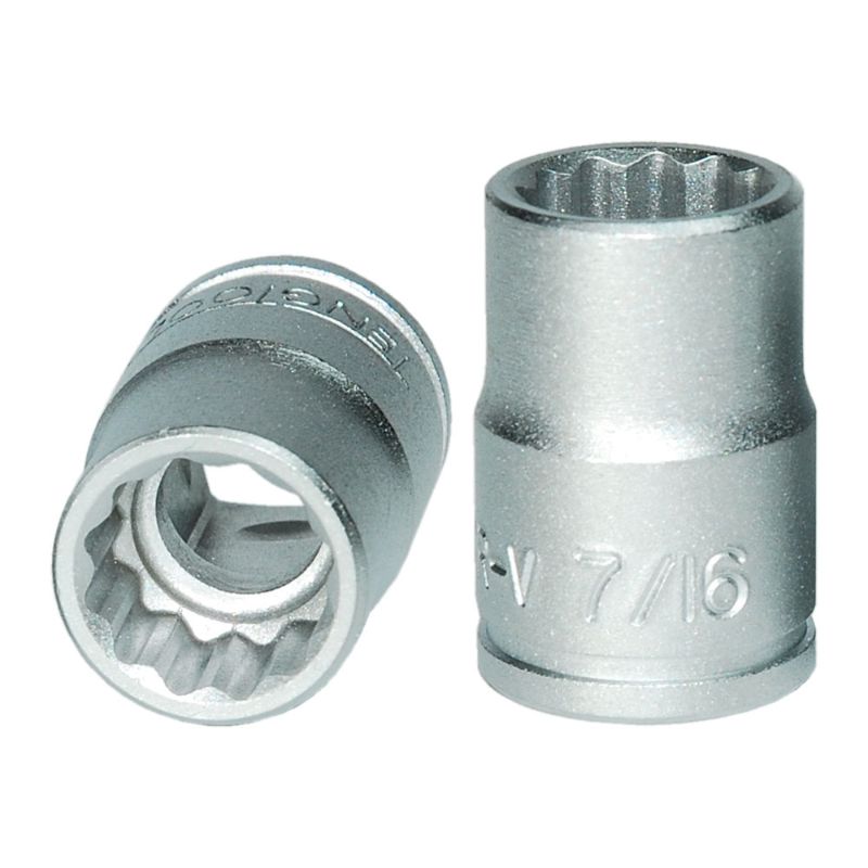 Teng 3/8in drive socket 7/16in 12pt, crafted from durable chrome vanadium steel for optimal torque and enhanced grip.