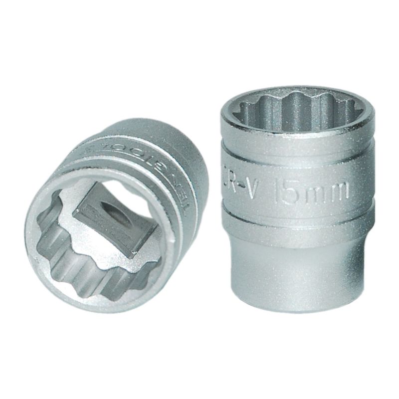 Teng 3/8in drive 15mm socket with 12-point design for precision torque in automotive and mechanical repairs.