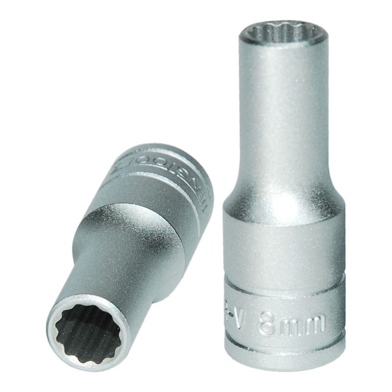 Teng 3/8in drive deep socket, 8mm, 12pt design for precise access in tight spaces, ideal for mechanics and DIY projects.