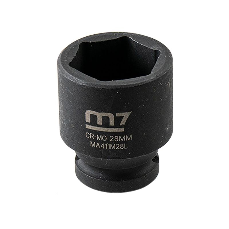 M7 28mm impact socket for 1/2in drive, designed for high torque applications in automotive repairs and heavy-duty tasks.