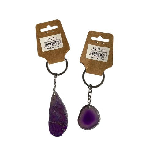 Purple Sliced Agate Keyrings - Set of 3