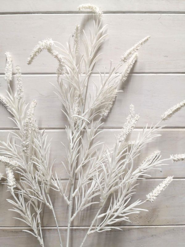 Artificial white caterpillar grass spray, vibrant and lifelike, perfect for enhancing decor without maintenance.