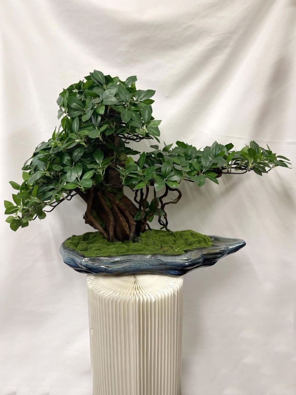 Lifelike bonsai tree in pot, perfect for home decor, low maintenance, and ideal for low-light areas without pest worries.