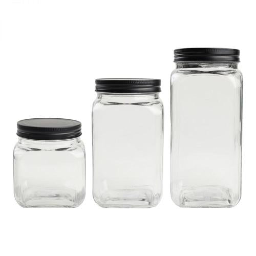 Large Square Glass Jar With Black Lid T&G