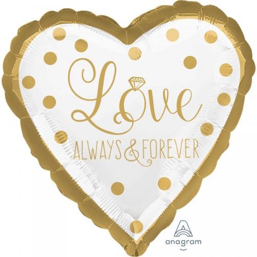 45cm Standard Balloon HX Sparkling Gold Wedding Love Always & Forever