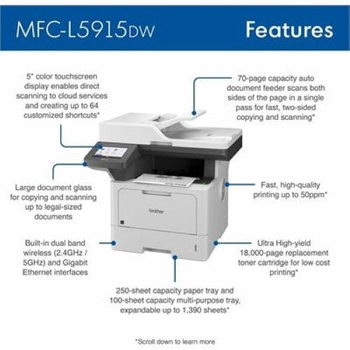 Brother MFCL5915DW 50ppm Mono Laser MFC Printer WiFi (MFCL5915DW)