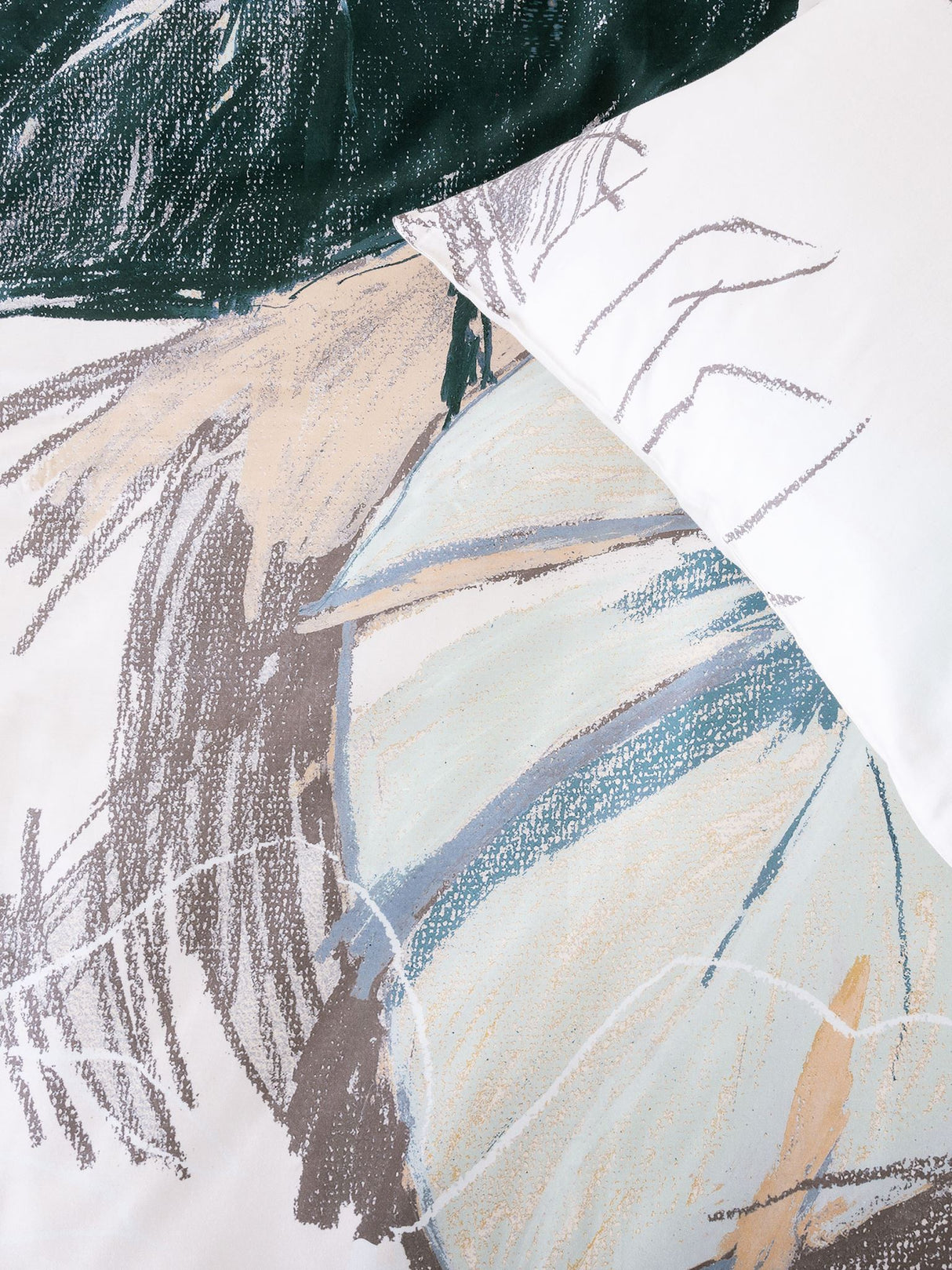 Super King duvet cover set featuring bold hand-drawn tropical textures on luxe cotton sateen by Savona.