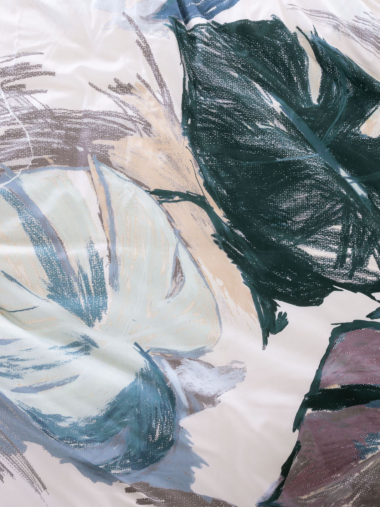 Bold tropical-inspired Queen duvet cover set featuring hand-drawn textures in luxe cotton sateen by Savona.