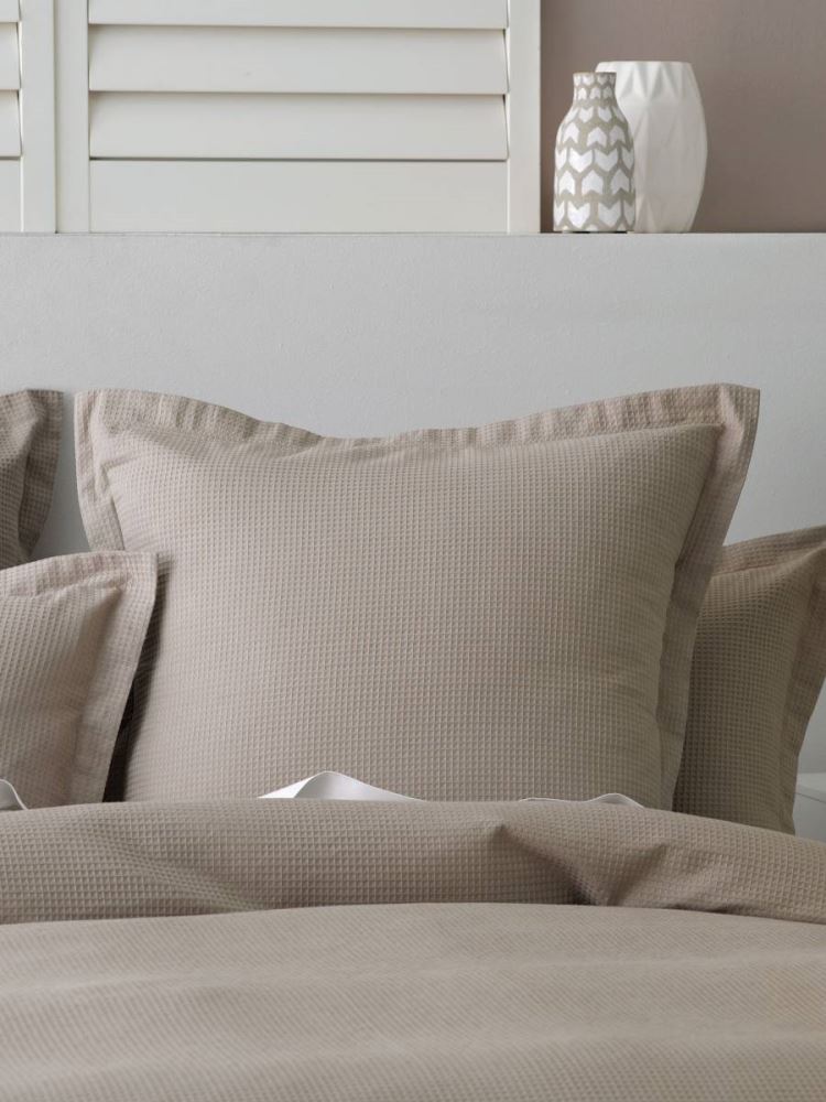 Single Duvet Set - Nova Taupe from Savona featuring waffle texture and soft cotton percale, perfect for a cozy bedroom upgrade.