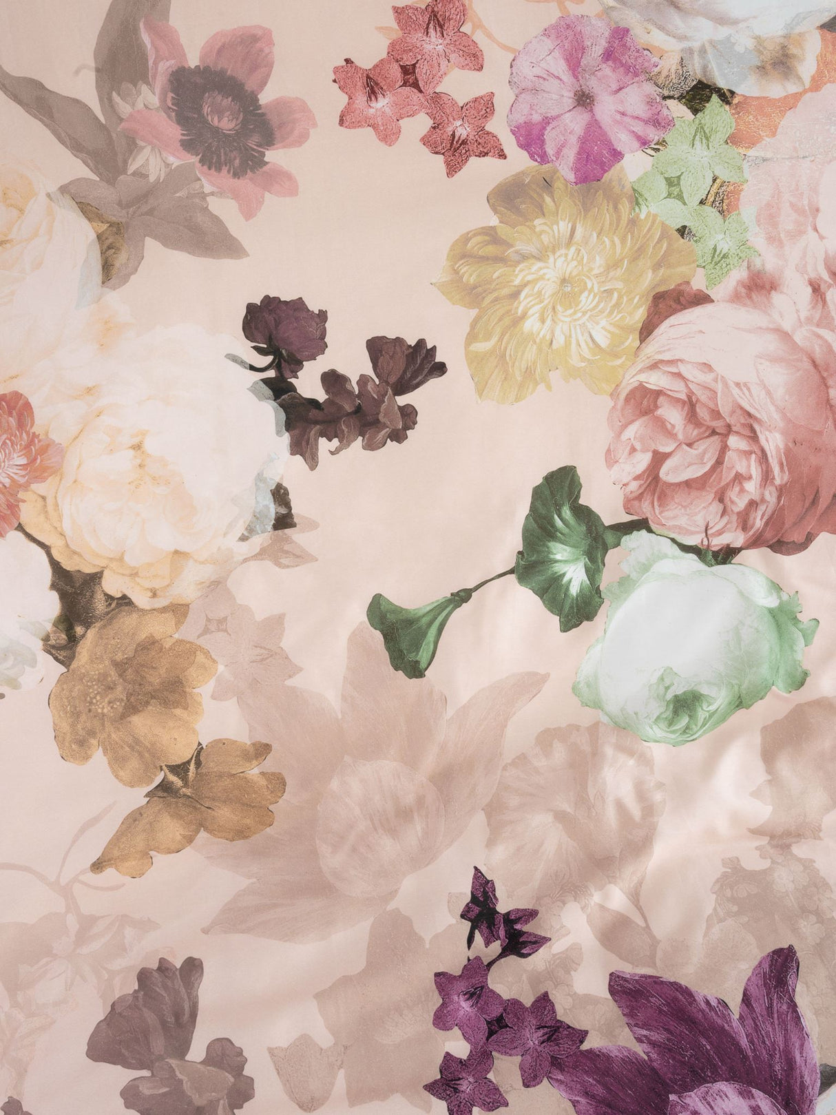 Elegant Rylee Queen Duvet Cover Set featuring vintage floral design on blush, made of luxurious 100% cotton sateen.