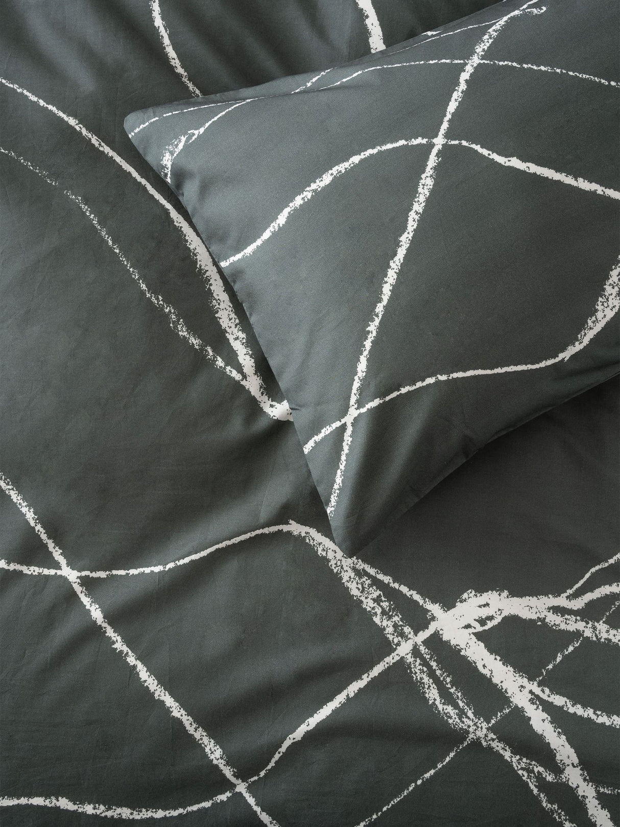 King Duvet Cover Set by Savona featuring hand-drawn charcoal designs on 100% cotton percale, includes 2 pillowcases.