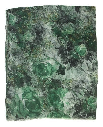 Scarf - Watercolor Roses Reversable GREEN